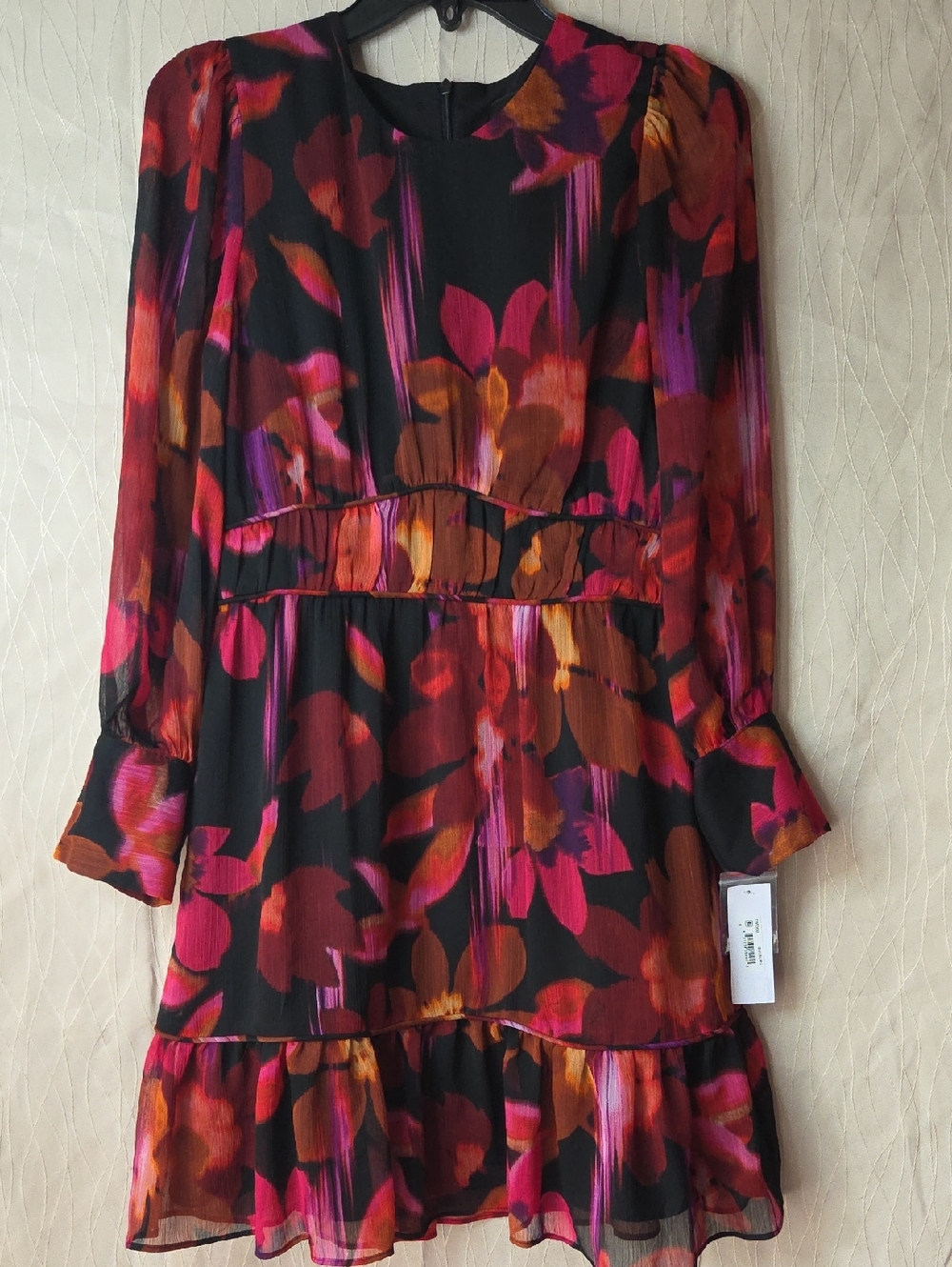 Donna Morgan Black Dress with Pink and Orange Floral Accents